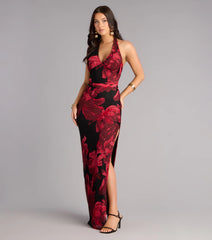 Parker Floral Mesh Slit Formal Dress
