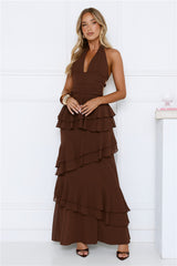 Power Glow Halter Maxi Dress Brown