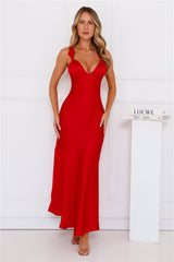 Graceful Essence Satin Maxi Dress Red
