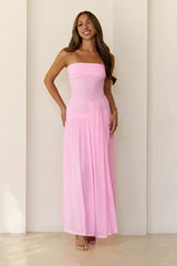 Spark Night Strapless Mesh Maxi Dress Pink