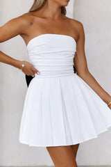 Celebrating Me Strapless Mini Dress White Base Black Bow
