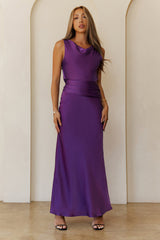 Silken Breeze Satin Maxi Dress Purple