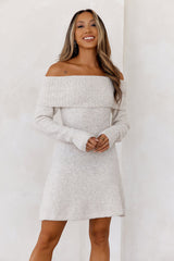 Every Occasion Off Shoulder Knit Mini Dress Cream