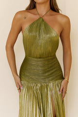 Rosebud Fantasy Halter Maxi Dress Chartreuse