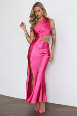 Poker Faced Satin Maxi Dress Hot Pink