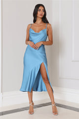 Silky Details Midi Dress Blue