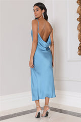 Silky Details Midi Dress Blue
