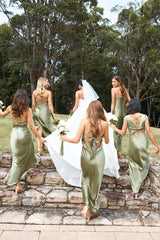 The Madeline Cowl Satin Maxi Dress Olive