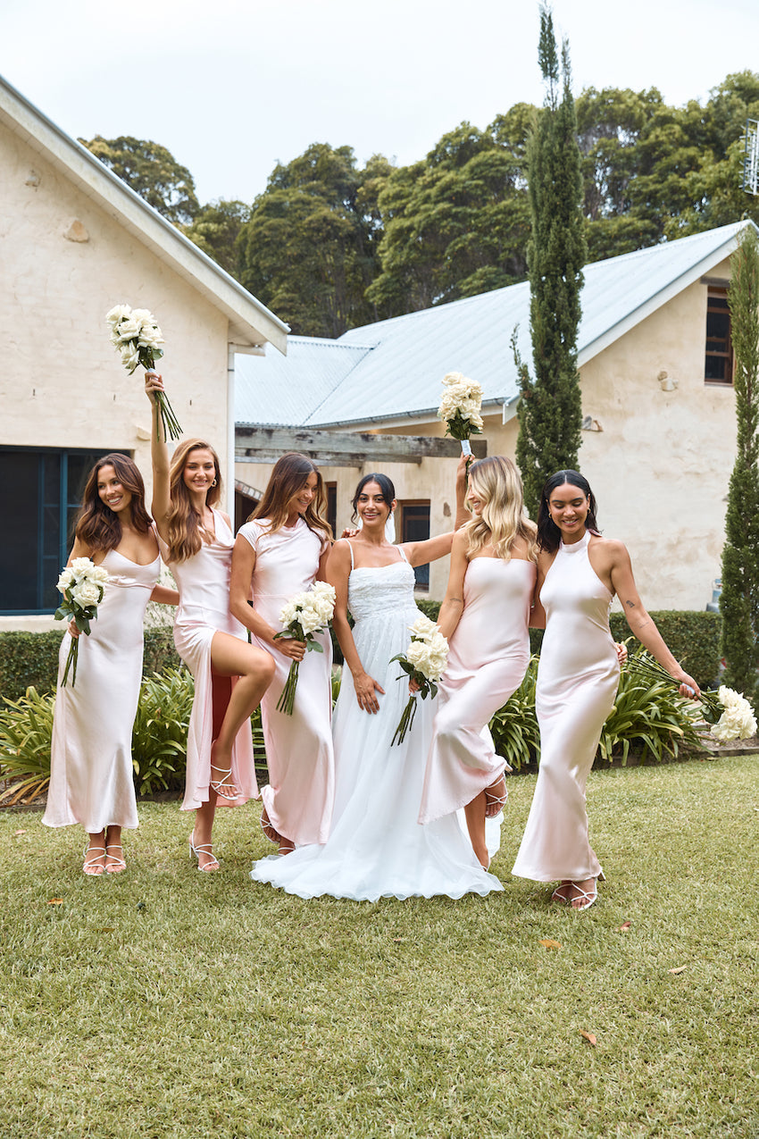 The Valentina Cap Sleeve Satin Maxi Dress Pink