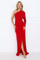Luxe Atelier One Shoulder Maxi Dress Red