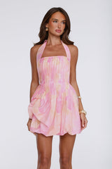 Enchanted Horizon Halter Bubble Mini Dress Floral