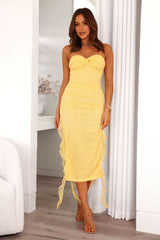 Top Tier Lace Strapless Frill Midi Dress Yellow