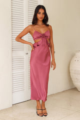 Cherishing Moments Satin Maxi Dress Pink