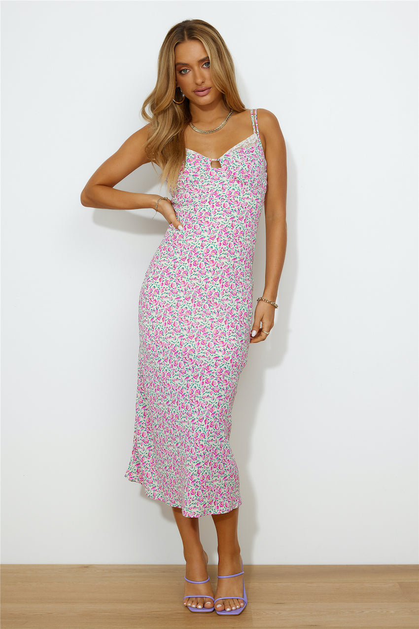 Pretty Details Midi Dress White Pink Floral