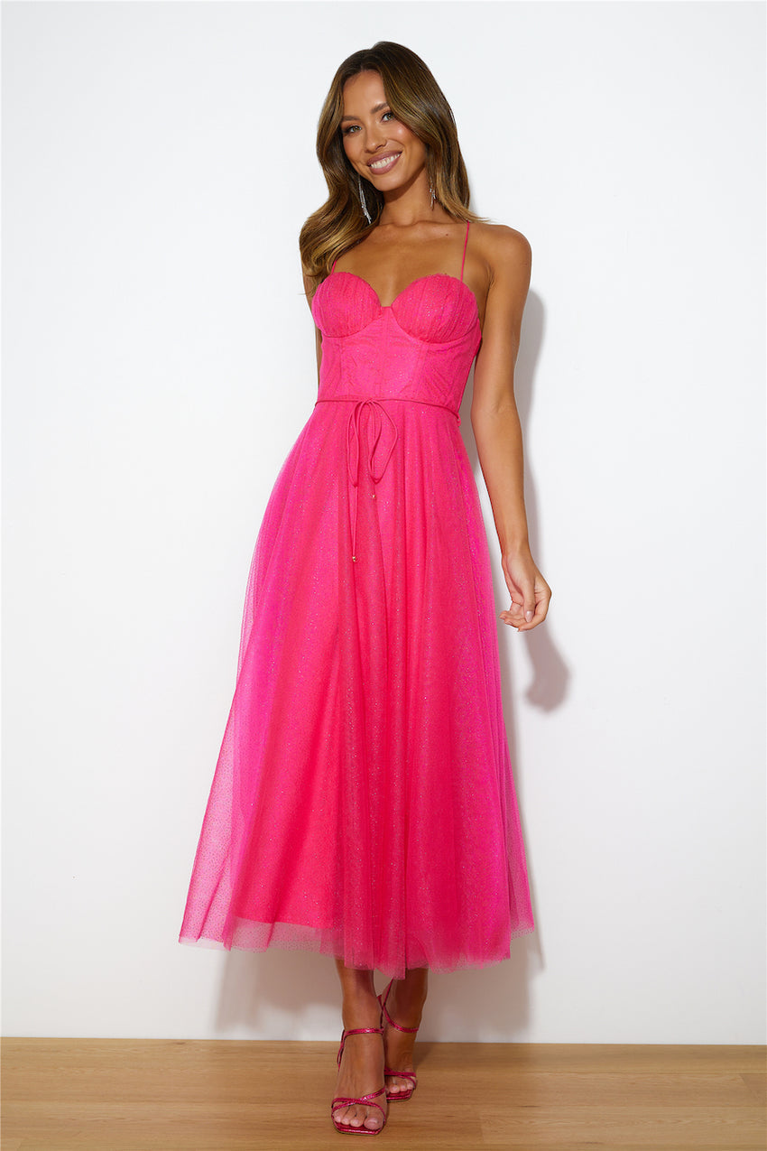 Glitter Sprinkle Midi Dress Fuchsia