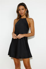 Impressive Style Satin Mini Dress Black