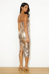 Goddess Energy Sequin Midi Dress Gold