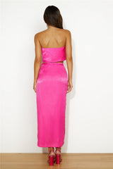 Nights In Silk Satin Maxi Skirt Hot Pink