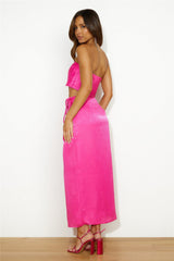 Nights In Silk Satin Maxi Skirt Hot Pink