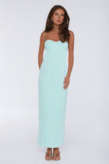 The Pretty Way Plisse Strapless Maxi Dress Aqua