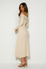 Unfolding Adventure Midi Dress Beige