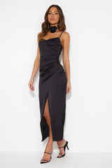 Precious Love Satin Midi Dress Black