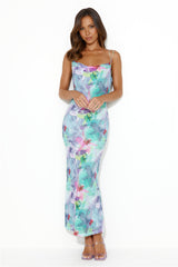 Unlike You Mesh Maxi Dress Blue