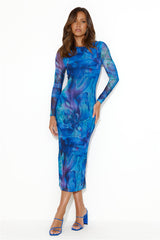 Sleek Movement Mesh Midi Dress Blue