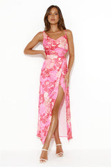 Middle Of The Catwalk Satin Maxi Dress Pink