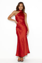 Glistening Star Satin Maxi Dress Burgundy