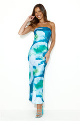 Impressive Girl Strapless Satin Maxi Dress Blue