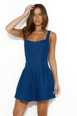 Express Love Letters Denim Mini Dress Navy