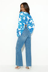 Happy Dance Long Sleeve Crop Top Blue