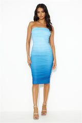Happy Girl Strapless Mesh Midi Dress Blue