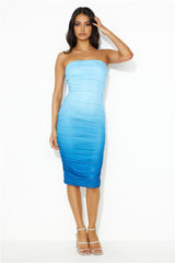 Happy Girl Strapless Mesh Midi Dress Blue