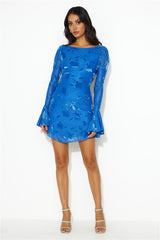 Golden Moon Long Sleeve Mini Dress Blue