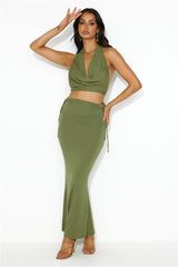 She Owns It Halter Top Khaki