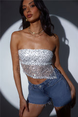She Is The Party Strapless Sequin Crop Top Silver