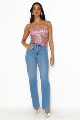 She Is The Party Strapless Sequin Crop Top Pink