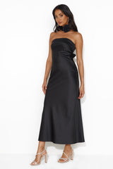 Not My Behaviour Satin Strapless Maxi Dress Black