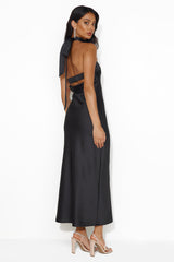 Not My Behaviour Satin Strapless Maxi Dress Black