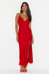 Explain Yourself Satin Maxi Dress Wine