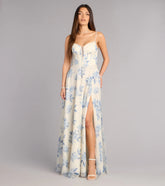 Kensie Floral Chiffon Slit Formal Dress