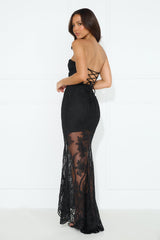 Piano In The Distance Strapless Lace Maxi Dress Black