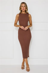 Sent With Love Ribbed Midi Dress Brown