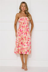 Romance Movie Strapless Bubble Midi Dress Pink