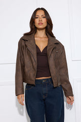 Midnight Rodeo Faux Leather Jacket Brown