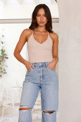 Spring Sun Halter Crop Top Beige