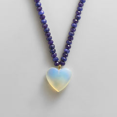 Semi-Precious Heart Necklace - Moonstone/Lapis