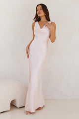 Seen For You Cowl Neck Satin Maxi Dress Pink